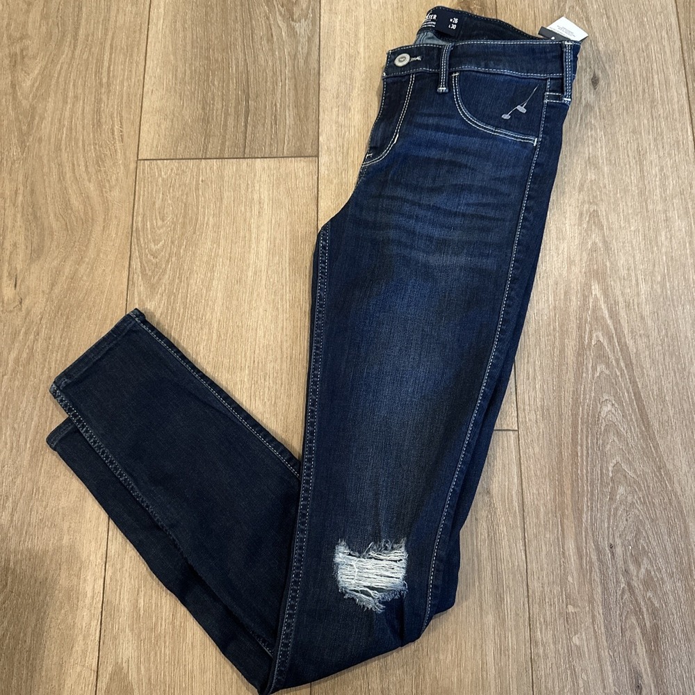Hollister High‎ Rise Jean Legging Juniors 3L Long Blue Denim Distressed Stretch